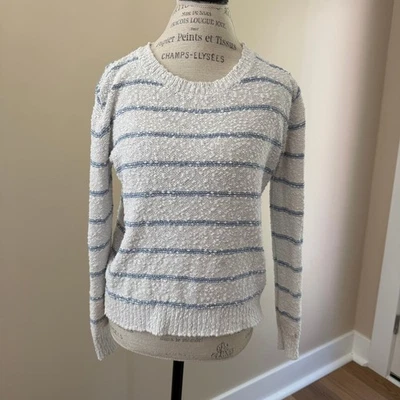 Suéter de algodón a rayas azul y blanco Paige para mujer talla S Foto 1 de 4