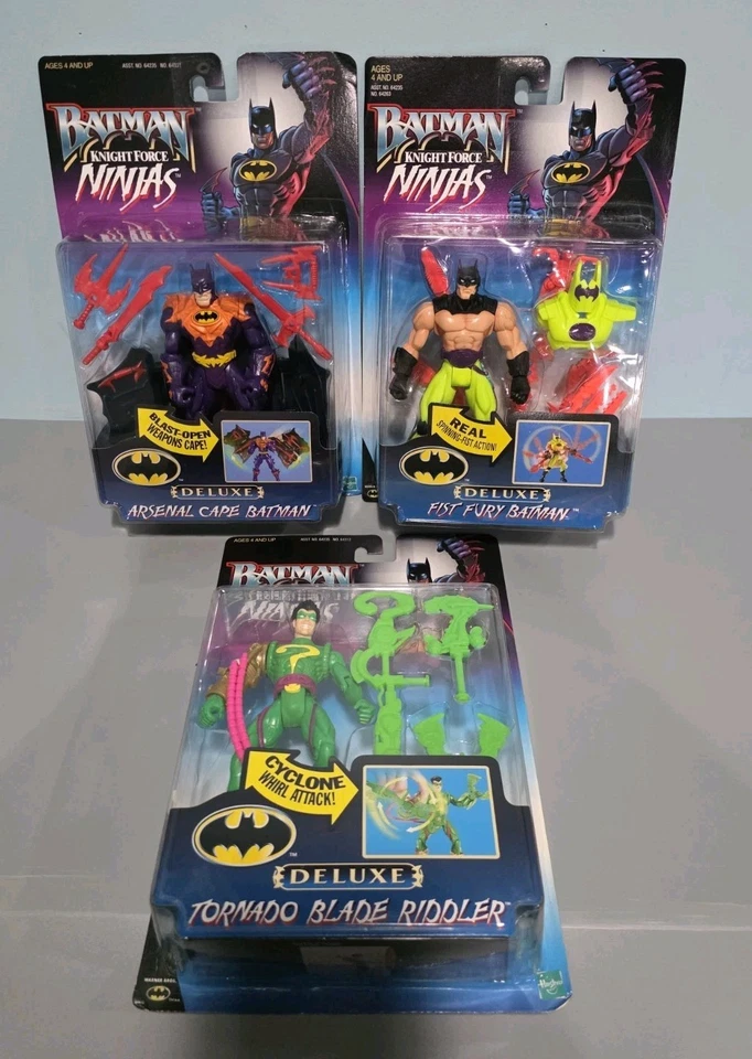 LOT 3x Kenner Batman Knight Force Ninjas Arsenal Cape Fist Fury Batman & Riddler - Image 1 of 4