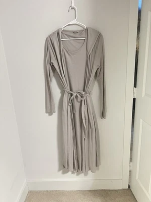 Eileen Fisher by Garnet Hill Size XS Beige Hooded Lounge Robe Cotton Set - Image 1 of 4