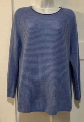 PURE Women Quiet Luxury Superfine Blue Cashmere Sweater Size 12 Minimalist Tunic - Image 1 of 4