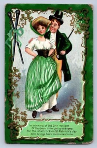 Postal de vacaciones del día de San Patricio J96/c1910 hombre mujer Nash Clubs 205 - Imagen 1 de 4