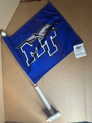Novo com etiquetas - Bandeira de carro 2 lados State Blue Raiders montagem na janela Middle Tennessee (MT) State Blue Raiders - Imagem 1 de 4
