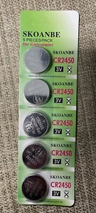 5 PIECES SKOANBE CR2450 3V Lithium Batteries Fast US Shipping Best by 12/2028 - Picture 1 of 2