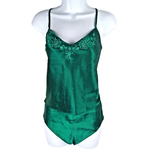 VTG Tiffany’s Closet | Green Satin 2-Pc Sleep Set | Cami & Cheeky Bottoms | Sz M - Picture 1 of 8