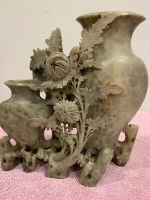 "Florero floral chino vintage finamente tallado a mano, aproximadamente 7,5"" X7,5""" Foto 1 de 4