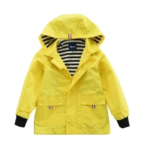 Hiheart Kids Yellow Water Resistance Hooded Cotton Lined Rain Jacket Sz 4/5 - Picture 1 of 7