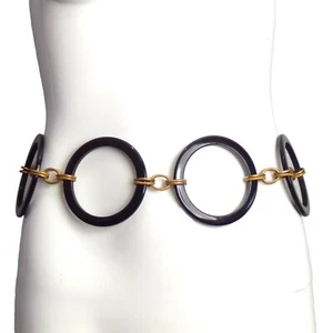 YVES SAINT LAURENT- 1970s Black Lucite RIng & Chain Belt - Picture 1 of 3