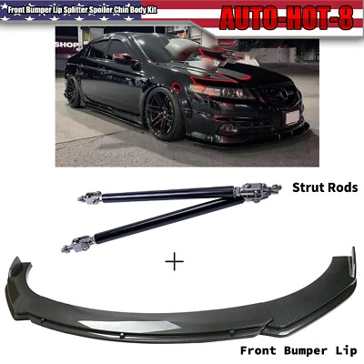 For Acura TL TLX ILX Front Bumper Lip Splitter Spoiler Carbon Fiber + Strut Rods - Image 1 of 4