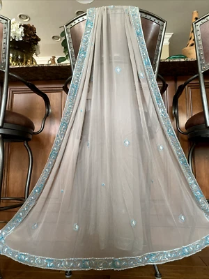 Vintage Sheer Silk Scarf Stole Hand Beaded Artsy OOAK Boho Indie XXL 88x40" - Image 1 of 4