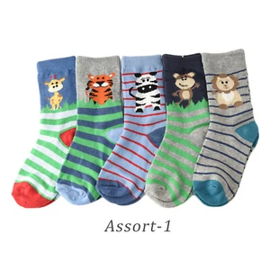 5-Pack Cotton Colorful Novelty Animals/Car/Sports/Sea Crew Socks Toddler Kids - Picture 1 of 6