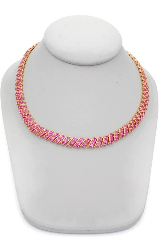 Ross Simons Gold Plated Sterling Silver 925 Lab-Created Ruby Necklace 17" - Image 1 of 4