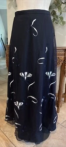 Chetta B Mujer 14 Negro Floral Bordado Tul Maxi Falda C - Imagen 1 de 8