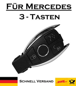 1x Autoschlüssel Chrom Gehäuse für Mercedes - 3 Tasten PKW Fernbedienung KS18L - Picture 1 of 3