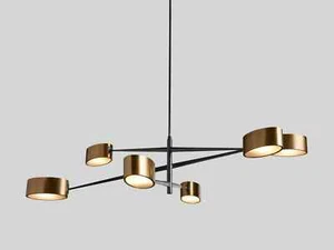 Mid Century Brass Chandelier-6 Light Italian Brass Pendant Sputnik Chandelier - Picture 1 of 5