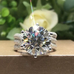 3 Carat Moissanite and Zircon Accent Platinum Plated 925 Sterling Silver Ring - Picture 1 of 5