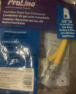 GAS SUPPLY CONNECTOR SSteel 36" Corrosion Resistant 3/8" OD - Picture 1 of 3