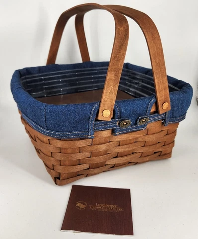 Longaberger 2007 Rich Brown Cake Basket+Denim Liner+Prot. BUFFET PICNIC TAILGATE Cover