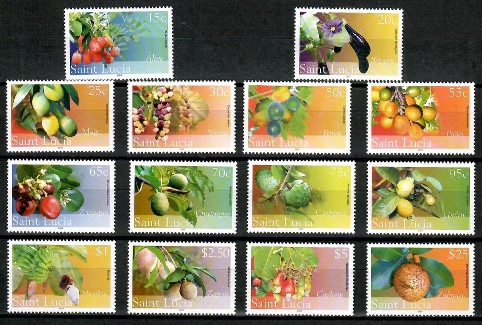 St. Lucia 2005 - Fruits - Set of 14 Definitive Stamps - Scott #1214-27 - MNH - Image 1 of 1