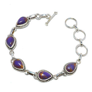 Copper Purple Turquoise Gemstone 925 Sterling Silver Tennis Bracelet 7.99" F2590