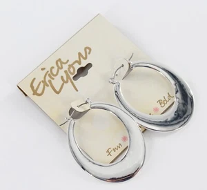 Erica Lyons Shiny Silver Oval Hoop Earrings #E1376 - Picture 1 of 2