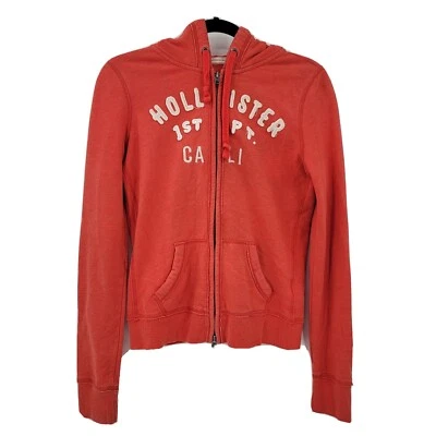 Hollister Women's Medium Logo Full Zip Up Hoodie Sweatshirt Orange Pockets - Image 1 of 4