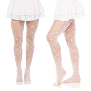 Womens White Heart Pattern Fishnet Tights Ladies Valentines Lace Hosiery UK 6-16 - Picture 1 of 4