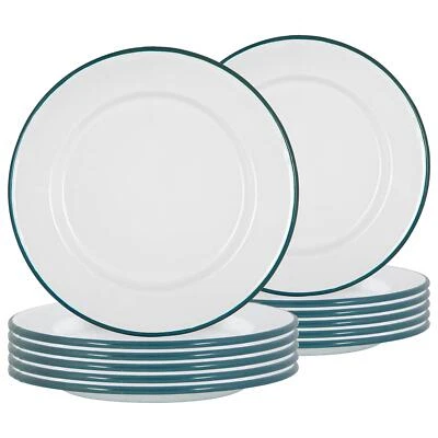 12x Plaques de dîner en émail blanc Plats de camping en plein air 25.5cm vert - Photo 1/4