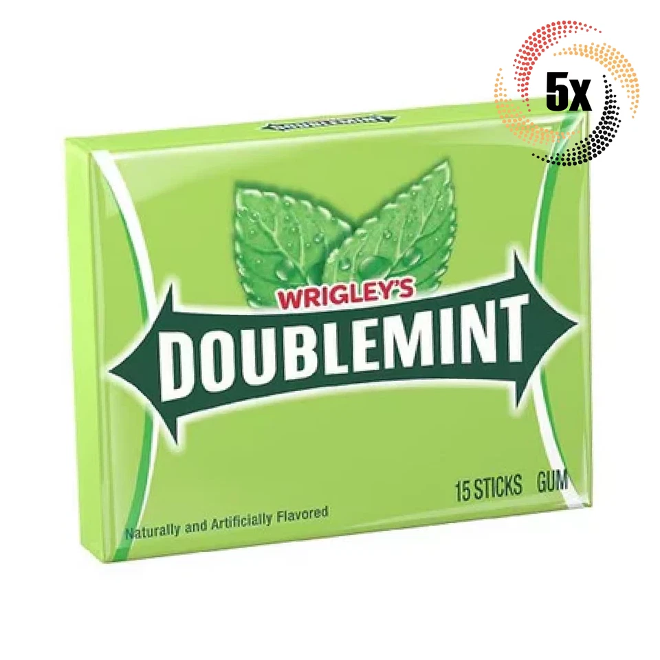5 paquetes de goma delgada natural sabor doble menta Wrigley's | 15 palos cada uno Foto 1 de 1