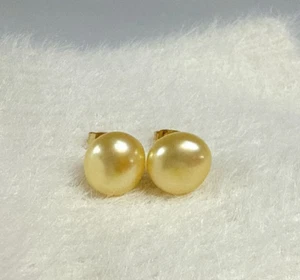 AAAAA+ Beautiful Natural 12*13mm South Sea Yellow Baroque Pearl earring -Y - Picture 1 of 8