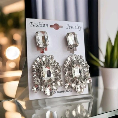 1 paar Ohrringe Clip XXL Acryl Silberfarben/Klar Oval Modeschmuck  - Bild 1 von 4