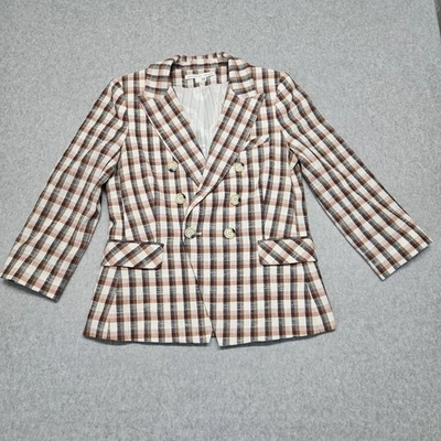VERONICA BEARD Gingham Check Brown Blazer Jacket Sz 12 - Image 1 of 4