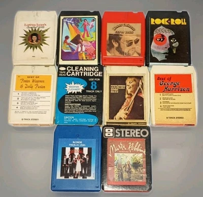 Lot of 10 8 Track Tapes UNTESTED-Various Artists plus Cleansing Cartridge. — 第 1/4 张图片