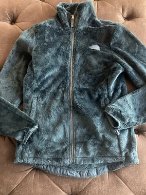 North Face Fuzzy Teal Blue Green Zipper Zip Up Sweater. Size Small Petite - Image 1 of 4