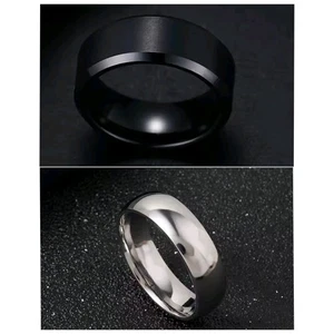 8mm Stainless Steel Men's Wedding Band Polished Silver Black Ring Comfort fit UK - Picture 1 of 3
