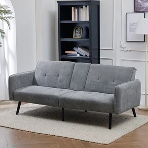 3 Seater Padded Seat Sofa Bed Couch Recliner Sofabed Double Sleeper W/Cup Holder - Picture 1 of 17