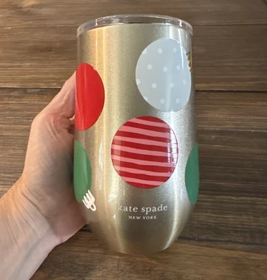 Kate Spade Christmas Balls Ornaments Beverage Tumbler Lid 16oz Stainless Steel - Image 1 of 4