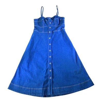 Universal Threads Mujer Denim Botón Frontal Vestido Sin Mangas Azul Informal Solero Foto 1 de 4