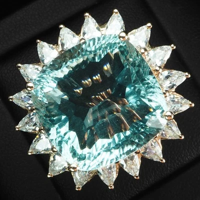 Sky Blue Aquamarine Concave Cut 24.70Ct 925 Sterling Silver Vanilla Gold Rings - Image 1 of 4