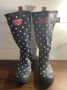Joules navy blue polka dot womens rain boots size 7 - Picture 1 of 8