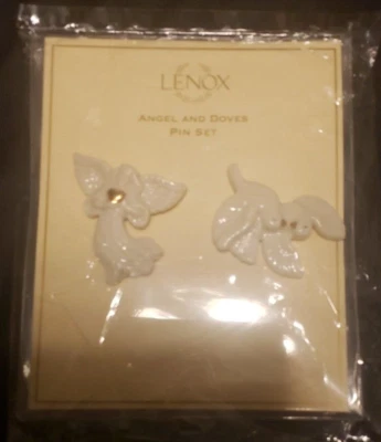 Juego de broches de oro 24k de China marfil fino ángel y palomas Lenox Foto 1 de 2