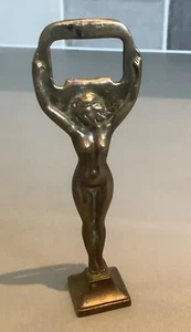 Vintage Brass Bottle Opener Beer Naked Lady Nude Saucy Risque Art Deco Style - Picture 1 of 8