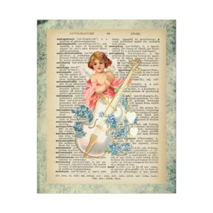 Vintage Angel Painting on Dictionary Paper Vintage Wall Art Decor - Picture 1 of 4