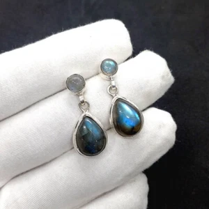 Pendientes de piedras preciosas de labradorita de plata de ley 925 hechos a mano regalos joyería RT-2476 - Imagen 1 de 7