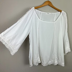 Solitaire Top Womens 3X Plus White Crochet Ladder Lace Sheer 3/4 Sleeve Rayon - Picture 1 of 10