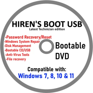 HIREN'S BOOT CD RECOVERY FIX/REPAIR/REINSTALL WINDOWS CD SOFTWARE - Picture 1 of 1