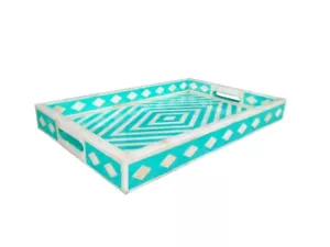Geometric Bone Inlay Serving Tray in Green - Picture 1 of 2