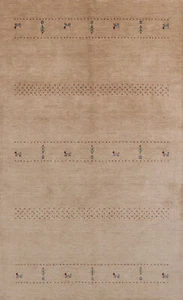 Oriental Gabbeh Rug Brown Handmade Wool 5x8 ft. for Bedroom - Picture 1 of 20