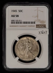 1945 50c Walking Liberty Silver Half Dollar - NGC AU 58 - SKU-X5647 - Picture 1 of 4