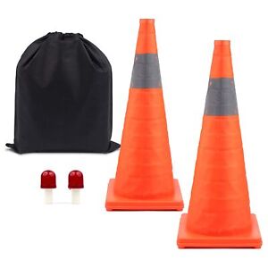 BATTIFE 2 Pack 28'' inch Collapsible Traffic Safety Cones Orange Cones Multi ...