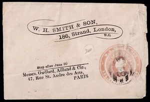 1880 c. 1d Pink W.H.Smith & Son London Advertising Ring to Paris - Picture 1 of 2